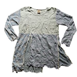 URU art to wear assimetric cut out‎ silk blend blue green bohemian top One size